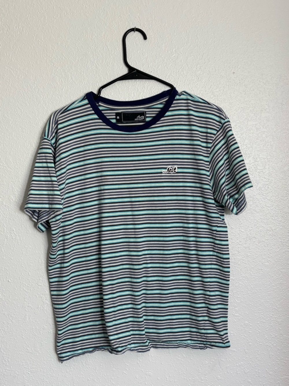 Lost Navy, Teal & White Striped Short Sleeve Tee